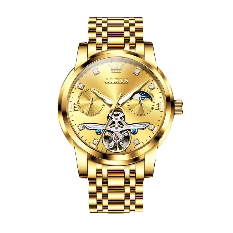 Olevs Multifunction Gold-tone Dial Automatic Men's Watch- 6703